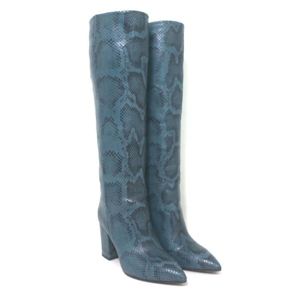 Paris Texas Knee-High Boots Teal Snakeskin-Embossed Leather Size 37 - Picture 1 of 12